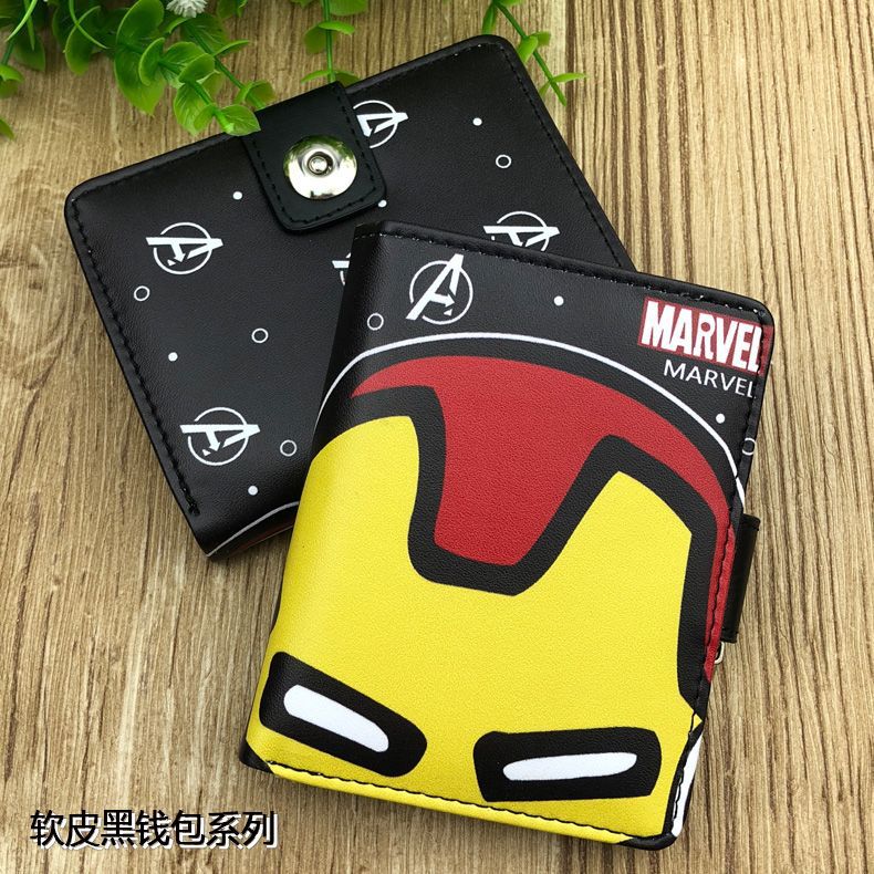 软皮黑钱包*动漫游戏周边批发钢铁蜘蛛侠男女学生短款竖款钱包