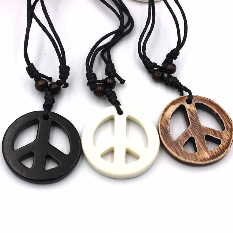 Retro Resin Anti-War Peace Sign Necklace Handmade Peace Charm Necklace Cross-Border Hot Selling Necklace Wholesale