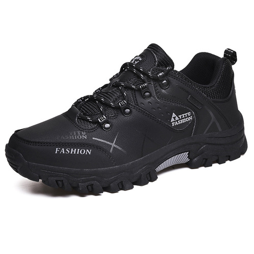 Autumn and winter large size men's shoes low-top leather plus velvet cotton shoes outdoor hiking shoes men's non-slip wear-resistant hiking sports shoes