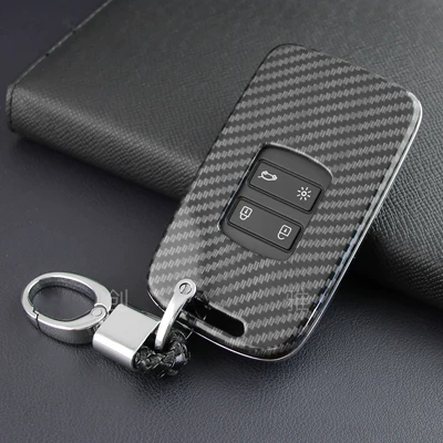 Suitable for new Renault key case Megane/Koleo carbon fiber car key case remote control protective cover (Static Rod/Key Bag) - carbon-fiber-color-without-buckle