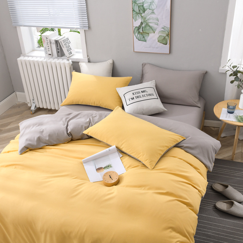Nordic Bedding Set Solid Colour Duvet Cover Home Textile 4 Piece_voghion.com