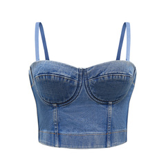 Women's Fishbone Denim Camisole Top | Summer, European & American Style | Short, Slim-Fit Design | Sexy Backless Innerwear | Perfect for Layering Under Dresses or as a Stand-Alone Outerwear Piece