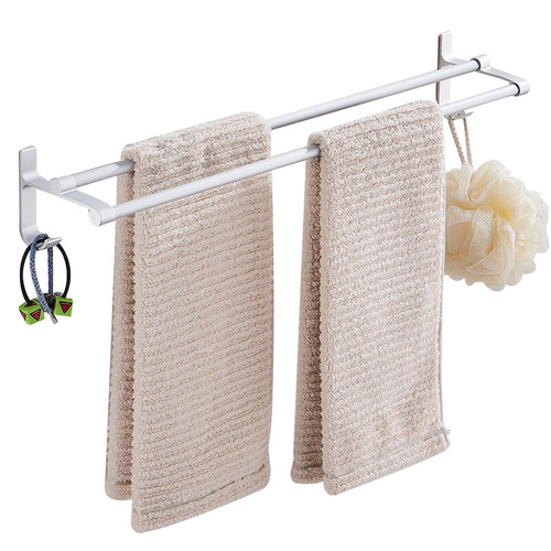 No punching space aluminum towel rack bathroom bathroom double pole towel hanging rod to dry bath towel storage rack wholesale