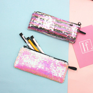 Cross-border New Student Pencil Bag Mermaid Two-color Sequin Pencil Bag DIY Sequin Bag Headset Data Cable Storage Bag