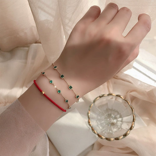 Ganjia S925 sterling silver 14K gold inlaid zirconium diamond emerald zircon bracelet light luxury temperament simple and elegant jewelry