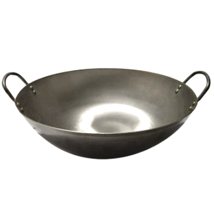 Commercial large iron pan non-rust double-ear iron pan iron plate wok stew pot household cooked iron pan non-stick pan