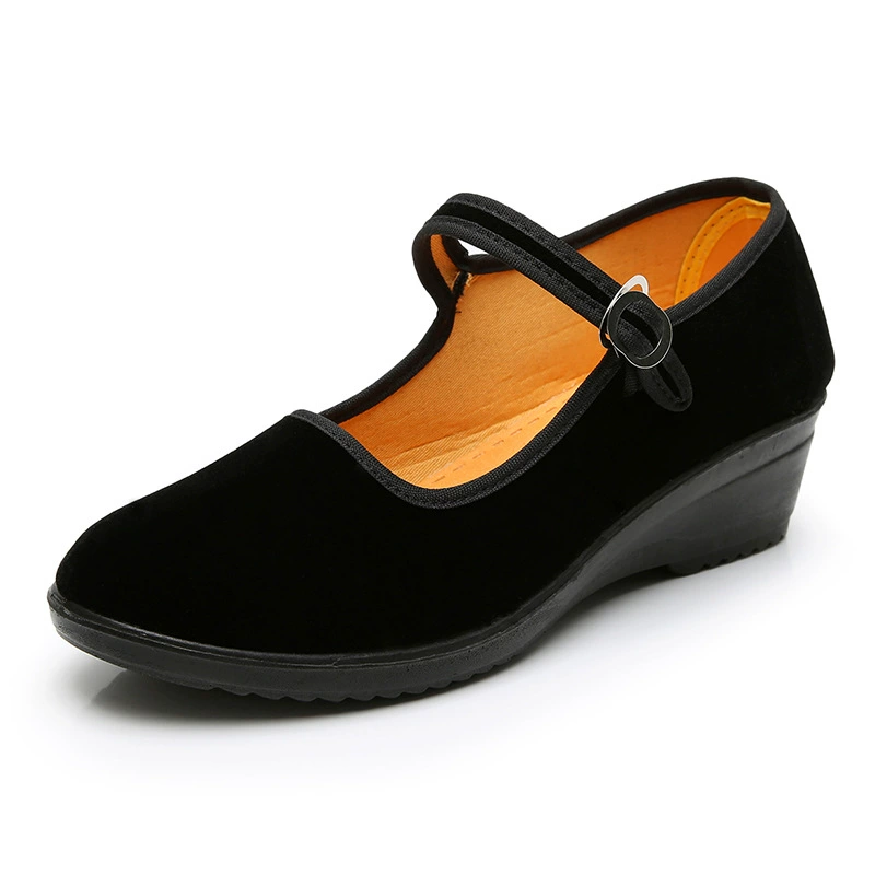 Новые старые Beijing cloth shoes женские черный район, обувь для работы в отеле, плоская подошва, узкий рот, женские сандалии на каблуке wholesale наклонный каблук