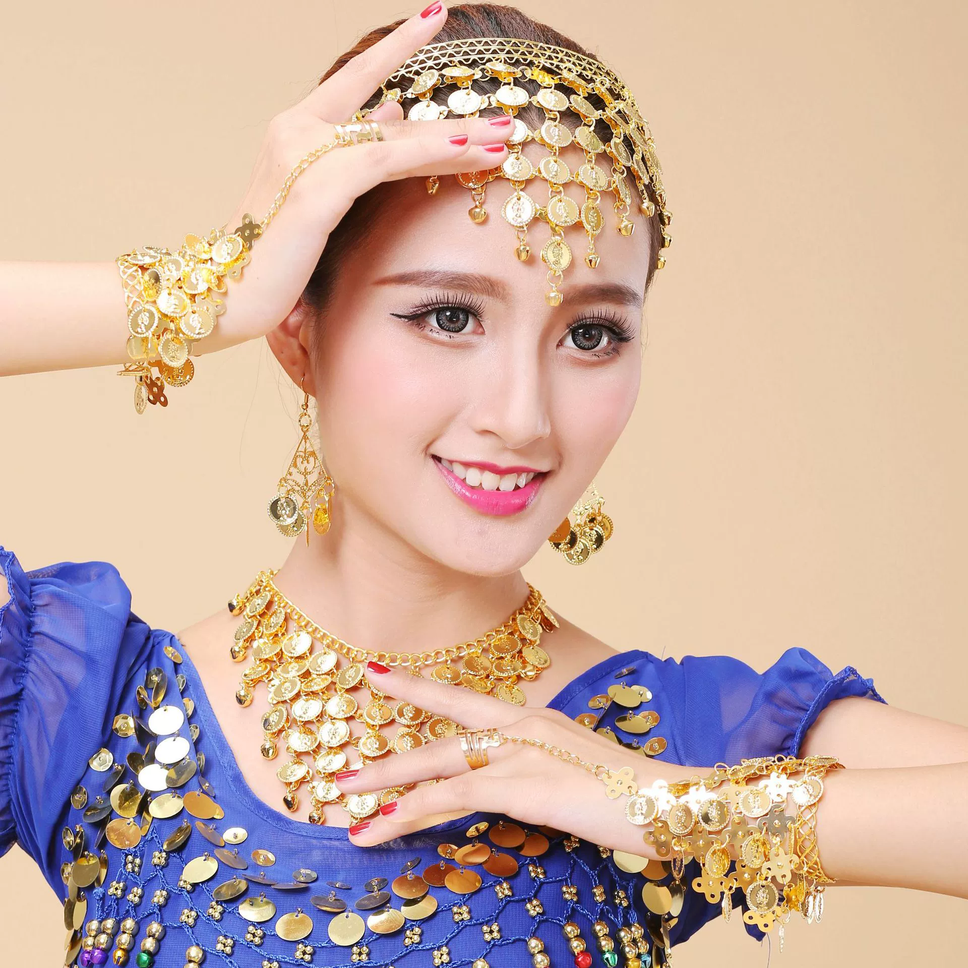 Индийский танец Аксессуары для волос Ожерелья Головные уборы Серьги Головные уборы Ювелирные изделия для живота Танцевальный костюм Браслет Украшения для волос