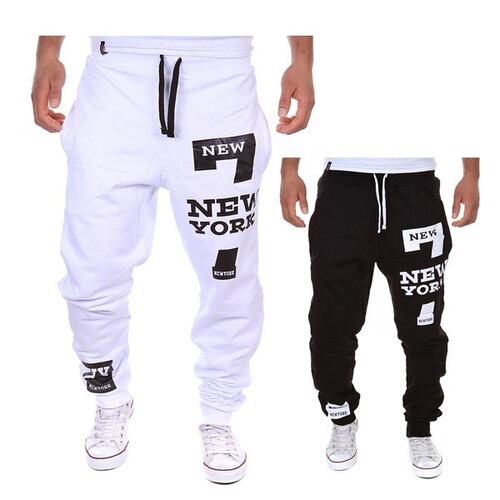 Spring and Autumn Wish Leisure Digital 7 Print Letter Print Ankle Pants Men's Sports Pants Print Pants