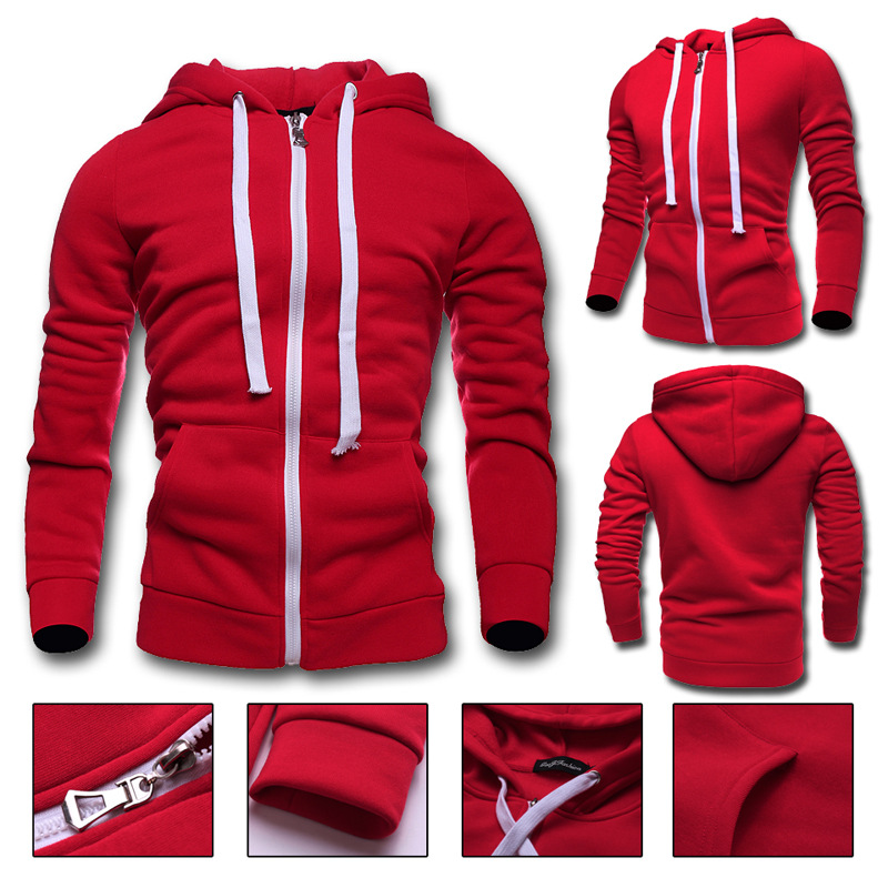 Zipper coat, youth loose hooded hoodie, new casual men's solid color hoodie_vogarts.com
