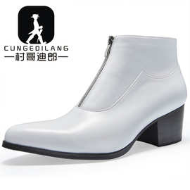 一件代发新款高跟尖头男靴时尚潮流牛皮靴英伦冬季高帮新款白鞋