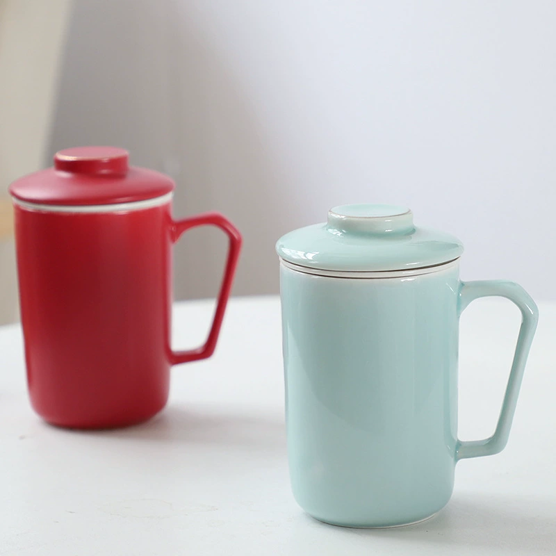 Retro ceramic tea for office, filter, set, Chinese style, Birthday gift