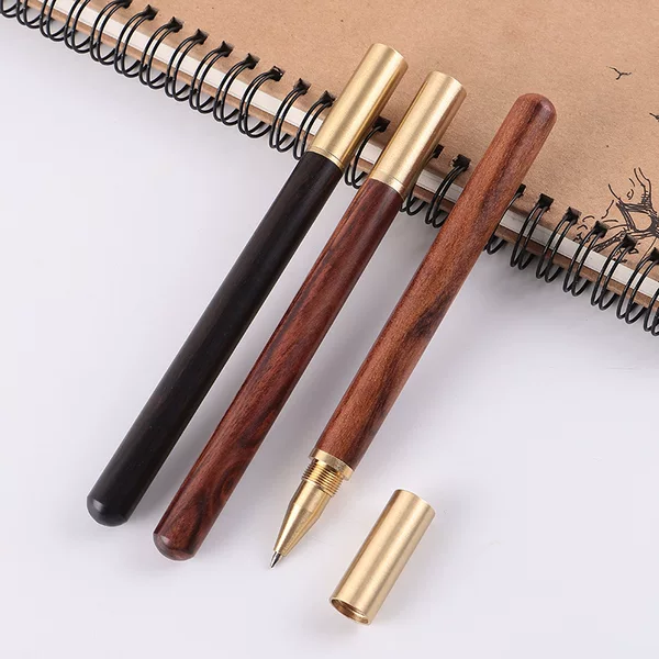 High-End Brass Sandalwood Metal Signature Pen Wood Pen Retro Business Gift Pen Advertising Gel Pen Laser Logo