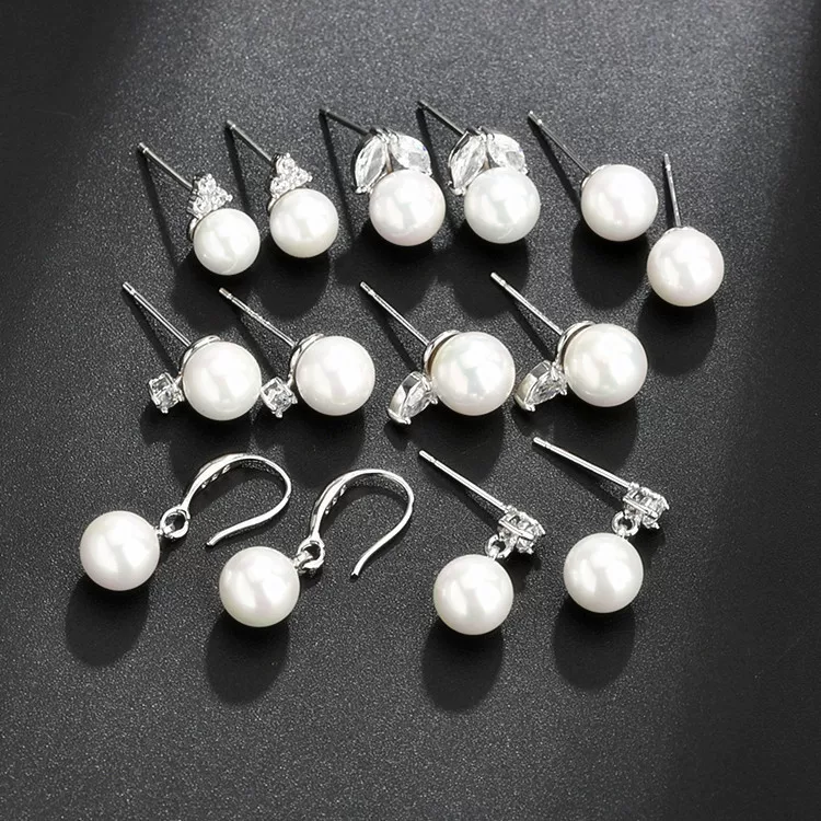 Серьги из жемчуга, циркония, модные вставки камня, простой и элегантный дизайн
