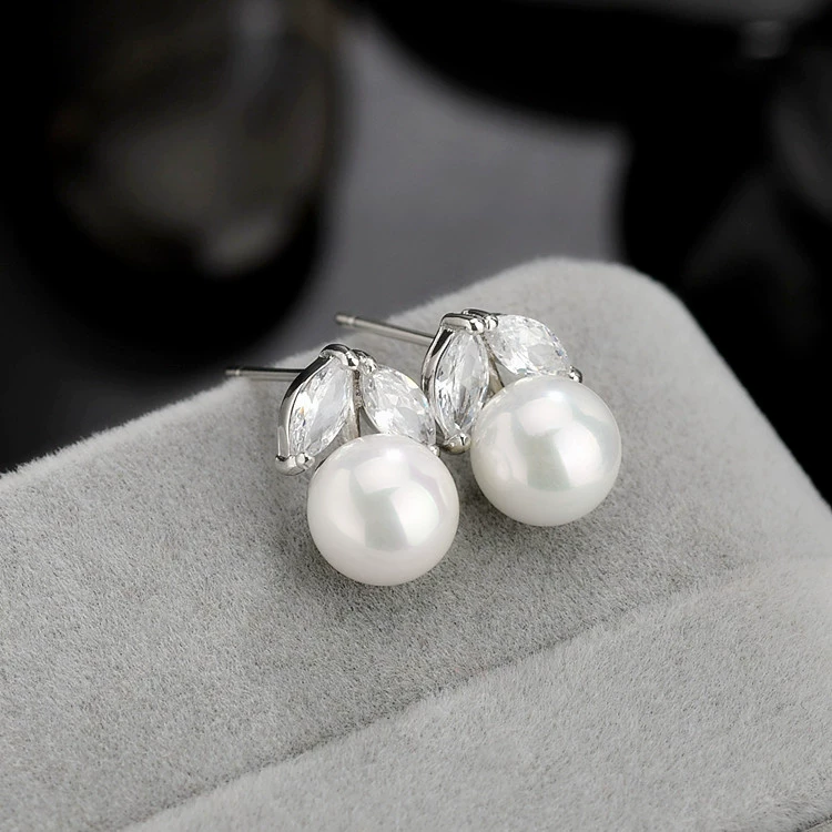 Серьги из жемчуга, циркония, модные вставки камня, простой и элегантный дизайн