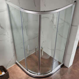 外贸出口厂家6mm钢化玻璃简约淋浴房铝合金双移门扇形淋浴屏风