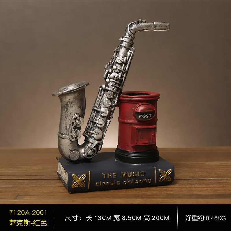 American saxophone resin crafts pen container ornaments violin storage pen container office home decoration 