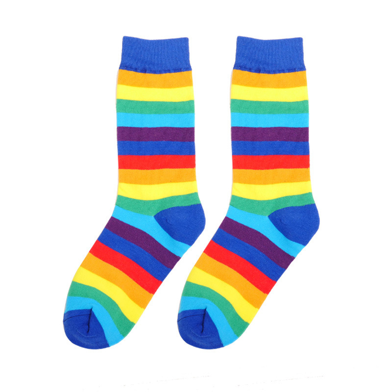 Calcetines de algodón arco iris de alta-top de moda de colores a rayas estilo preppy pila Calcetines