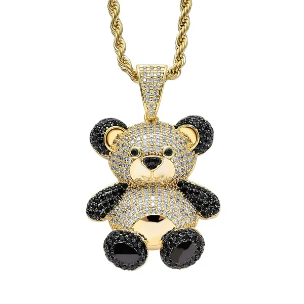 Trendy Mixed-Style European and American Cross-Border Bear Pendant Animal Panda Pendant Shiny Micro-Inlaid Zircon Hip-Hop Jewelry Necklace