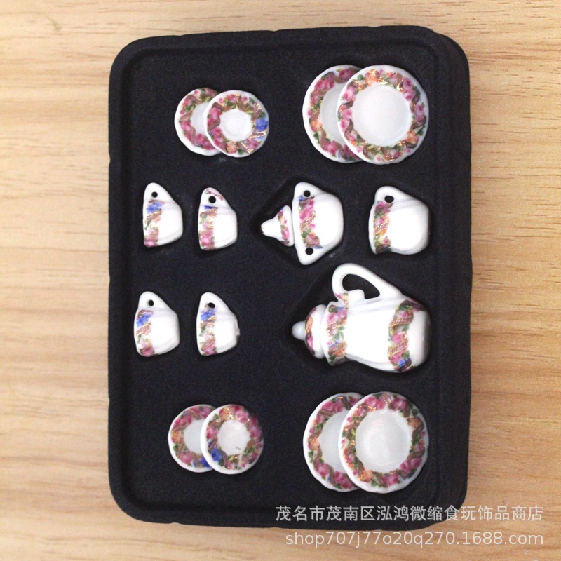 Accesorios de casa de muñecas de tela pequeña modelo en miniatura accesorios de soldado mini simulación juego de té de cerámica conjunto de 17 piezas