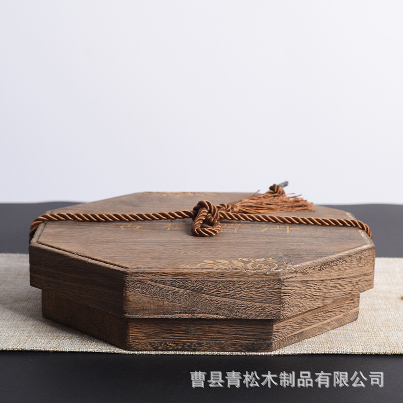 烧色茶饼盒单层茶饼包装盒木质茶叶盒多边形散茶收纳盒天地盖木盒