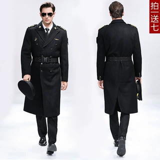 航空制服飞行员服职业装 毛呢大衣男长款修身加厚航空KTV工作服男