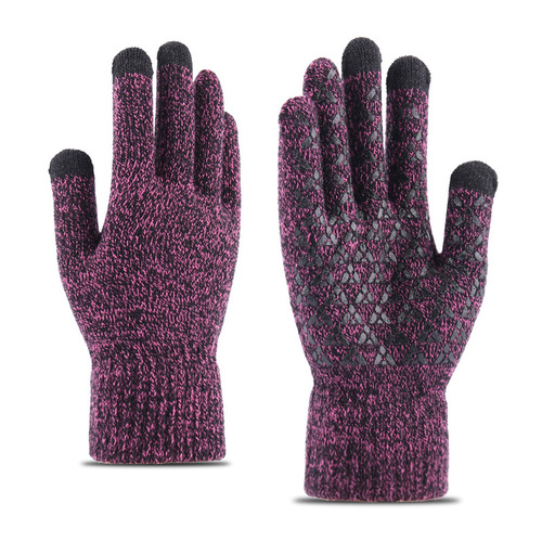 Knitted warm gloves for winter, unisex couple's padded and thick woolen anti-slip touch screen gloves, factory wholesale