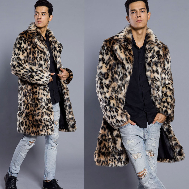 Men's Leopard Print Fur Suit Coat 2026 Imitation Rabbit Fur Long Coat Export Fashion Trendy Men's Autumn and Winter New Style