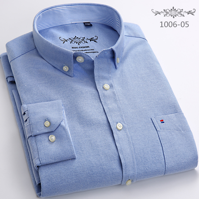 2024 primavera Oxford camisa tejida de manga larga camisa casual joven y de mediana edad camisa de moda todo fósforo ropa de hombre en stock al por mayor