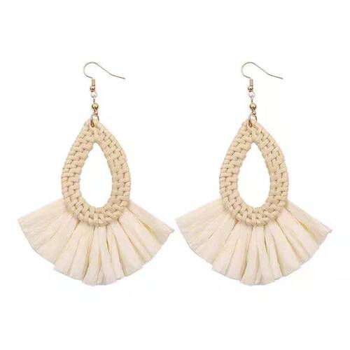 Holiday style hand-knitted rattan raffia earrings Internet celebrity Korean Dongdaemun new ins ear hook earrings earrings