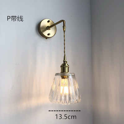 Estilo japonés nórdico latón cristal lámpara de pared creativa dormitorio guardarropa pared de fondo baño LED espejo lámpara frontal