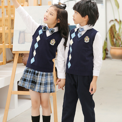 幼儿园园服秋季毛衣马甲套装时尚英伦风儿童校服针织背心
