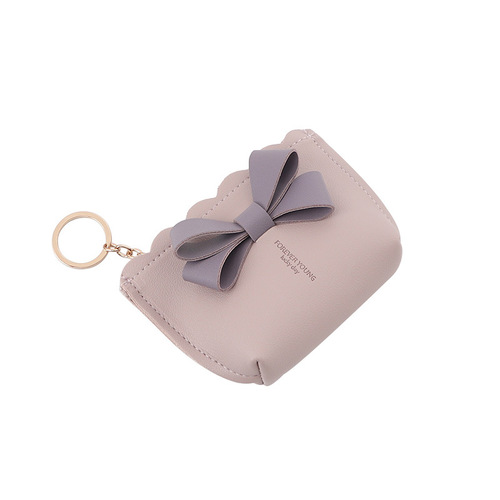 New college style bow PU leather mini wallet multifunctional portable coin storage bag zipper coin purse
