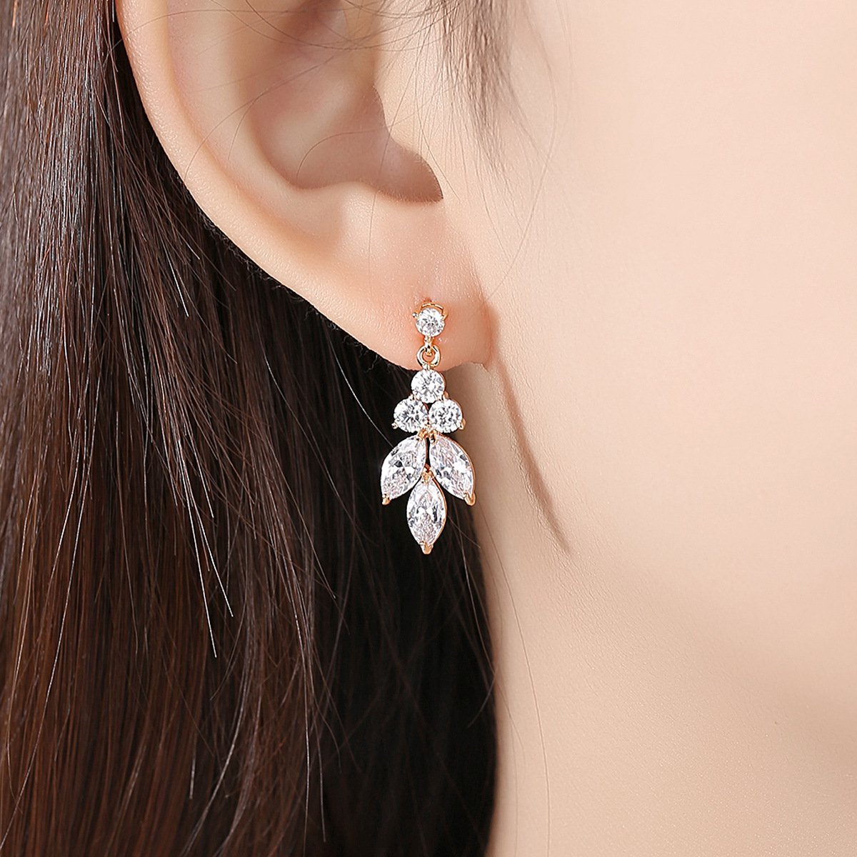 Fresh elegant fashionable earrings with zircon