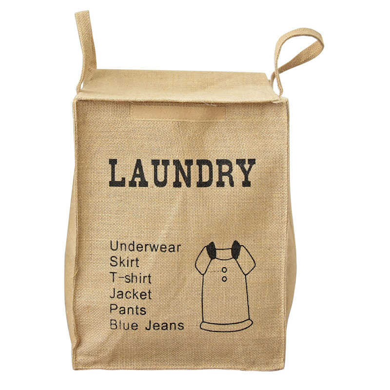 Caja de almacenamiento de yute natural, tela, canasta de ropa sucia, almacenamiento, clasificación de artículos diversos, bolsa de almacenamiento con conexión de velcro 0049