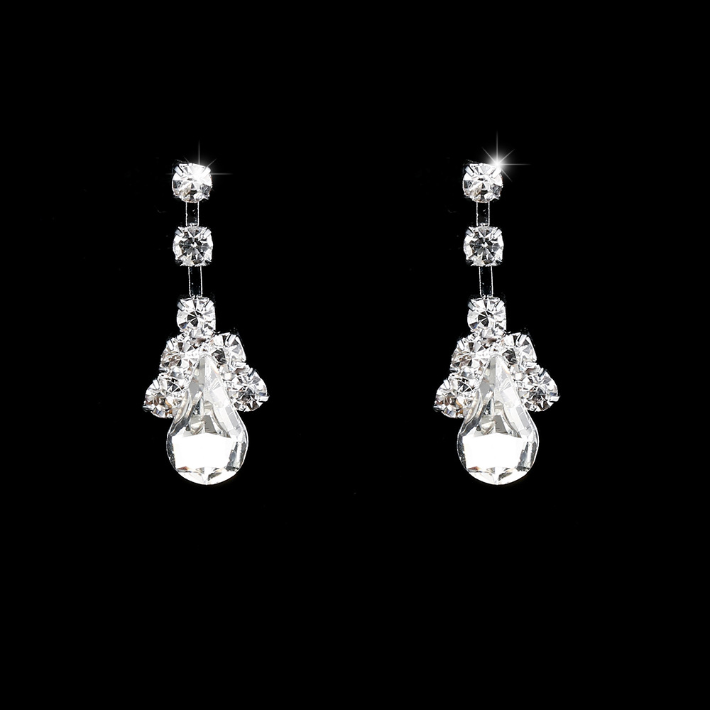 Directo de fábrica Corea moda plata garra cadena rhinestone goteo amor gota agua collar pendientes traje Joyería La boda