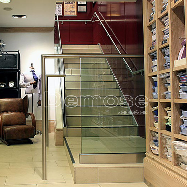 室内槽管扶手预埋式地槽无框架安钢化玻璃组装栏杆 玻璃护栏 别墅