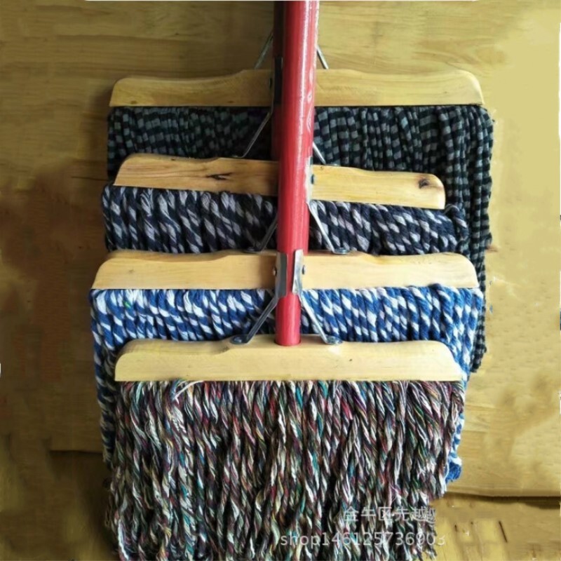 Large flat mop wooden pole cotton thread old-fashioned household mop factory cotton yarn tile mop water mop ordinary mop