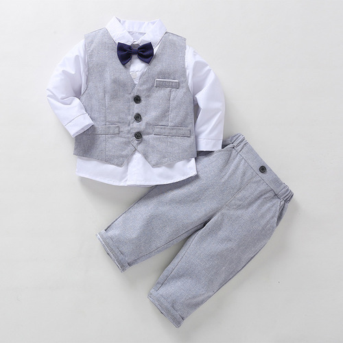 Cross-border children's clothing wholesale one-stop source British three-piece set children's clothes baby spring and autumn with coat boys set