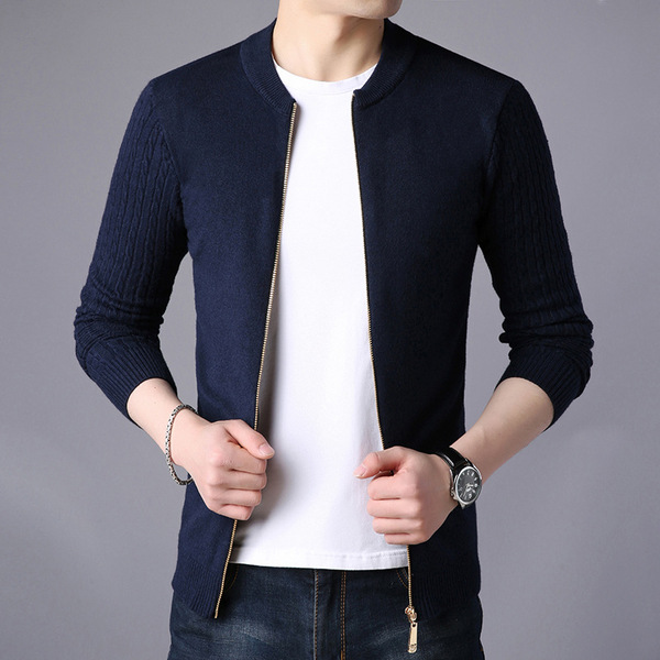 Solid color sweater with zipper