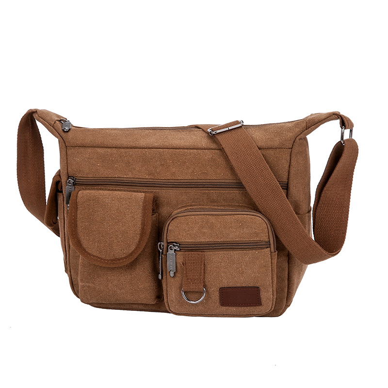 Nueva bolsa de mensajero transfronteriza para hombres de mediana edad y ancianos simple mochila de lona casual al aire libre multi-Bolsillo simple bolsa de hombro