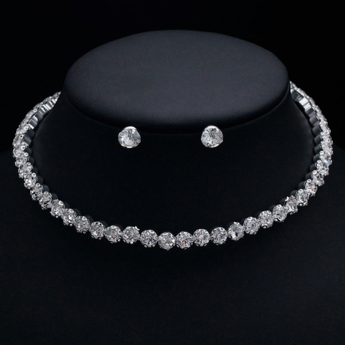 European and American fashion simple single row sparkling diamond necklace necklace earrings two-piece set wedding accessories bridal set N5470