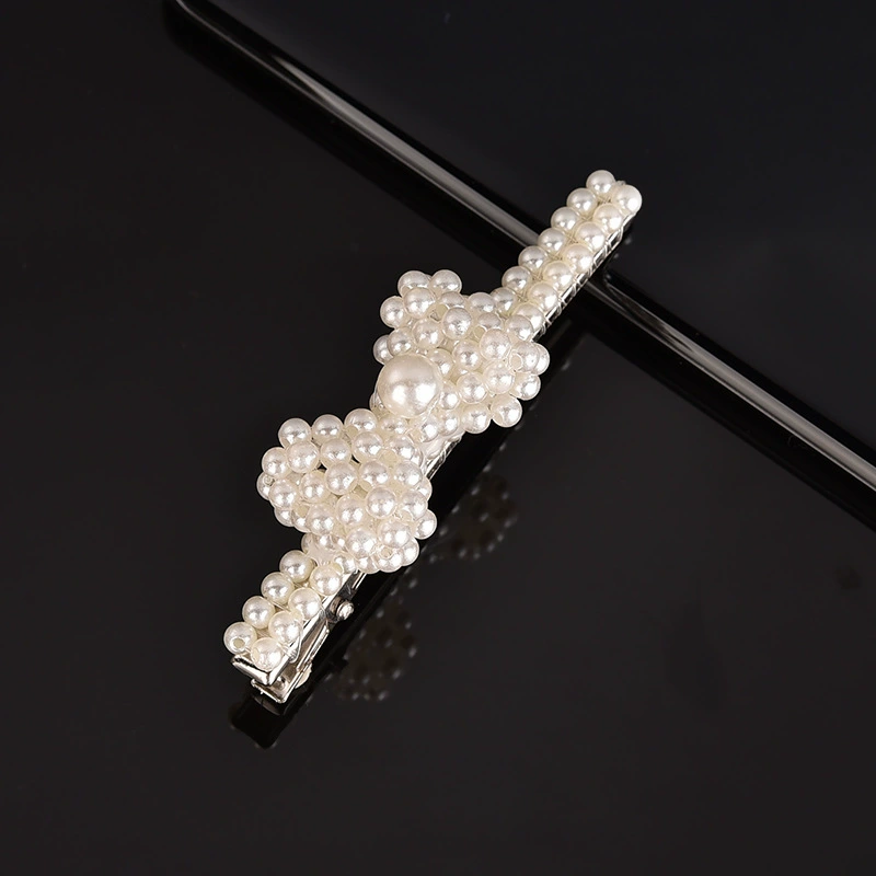 handmade Pearl Hair Clip, Woven Bow Design, 9 cm, Korean Simple Elegant