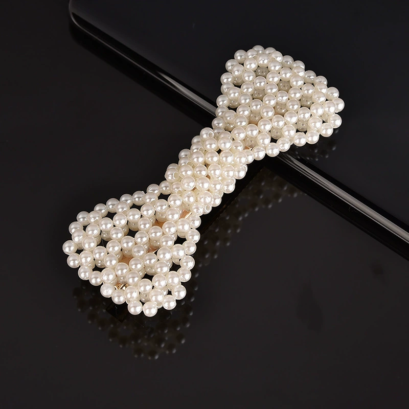 handmade Pearl Hair Clip, Woven Bow Design, 9 cm, Korean Simple Elegant