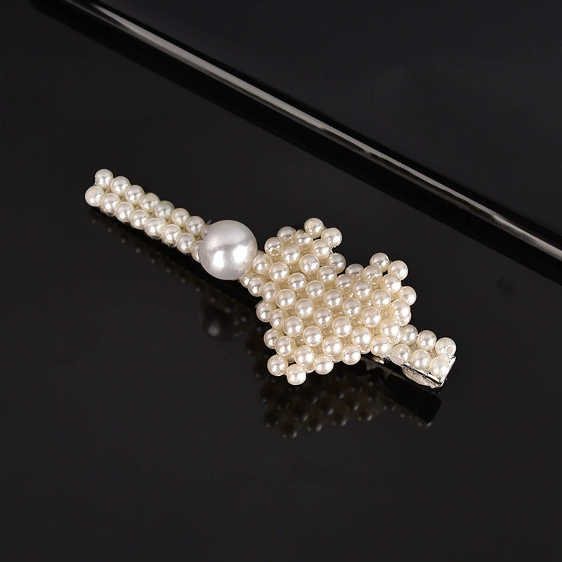 handmade Pearl Hair Clip, Woven Bow Design, 9 cm, Korean Simple Elegant