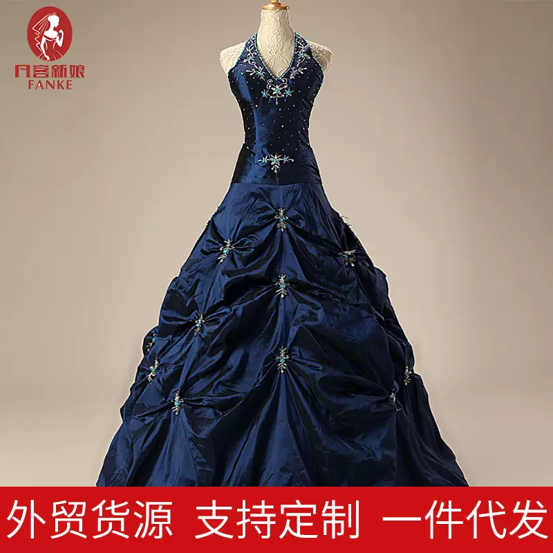 挂脖礼服修身绑带晚宴年会舞台演出主持人艺考婚纱礼服一件代发