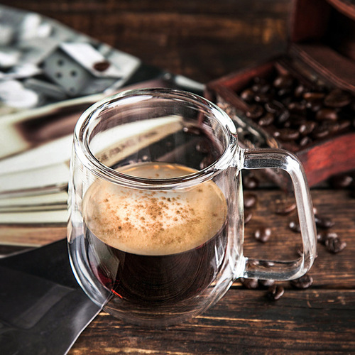 Double-handled glass cup, heat-resistant teacup, transparent coffee cup, glass juice cup, milk cup, cafe glassware