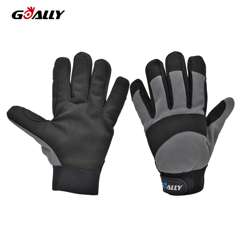 舒适透气魔术贴机械工具防护劳保工业超纤手套