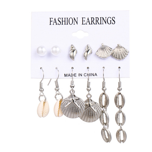 AliExpress New Style European and American Style Conch Series Earrings Female Starfish Shell Seaside Beach Style Earrings 6 Pairs Set
