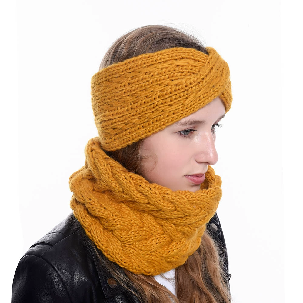 Демисезонная повязка на голову, шарф, шерстянойknitted набор с косичкой, Amazon, 2019, оптовый